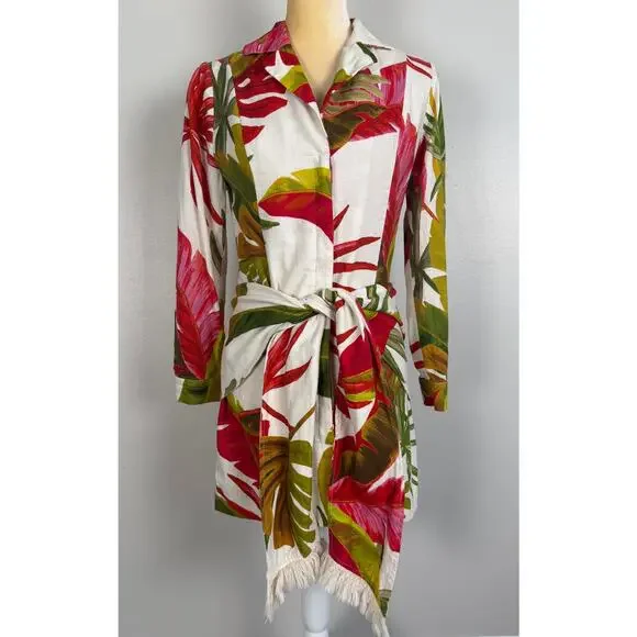 Farm Rio Spring Forest Long Sleeve Linen Blend Mini Dress White Multi Small - Picture 6 of 16